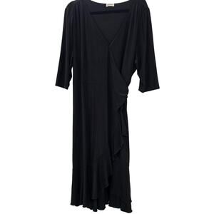 Kiyonna Black Wrap Dress Ruffle Hem Cocktail Wedding Plus Size 3X